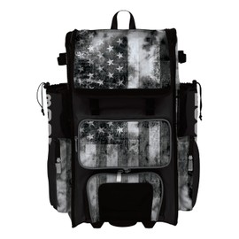 Boombah Superpack Hybrid Rolling Bat Bag - USA Old Glory Black Ops Bat Pack Black/Charcoal/White - Wheeled & Backpack Version