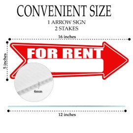 Red For Rent Arrows Yard Sign Double Sided With Stakes Large 16 Inch By 5 Inch Arrow Bright Rental Property Signs (1)