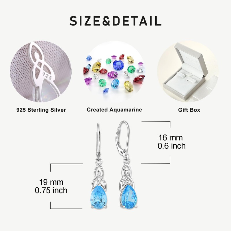Starchenie Celtic Knot Leverback Earrings 925 Sterling Silver Dangle Drop