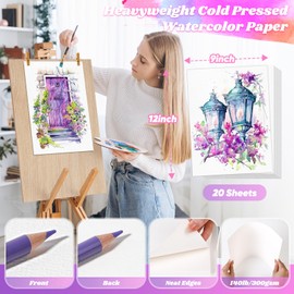 Watercolor Paper 9"x12", Christmas Gifts for Adults Teens Kids, Cold Press Water Color Paper, 140lb/300gsm Loose Art Drawing Paper for Acrylic Paints Markers Pencils Pens Oil Pastels Canvas Painting
