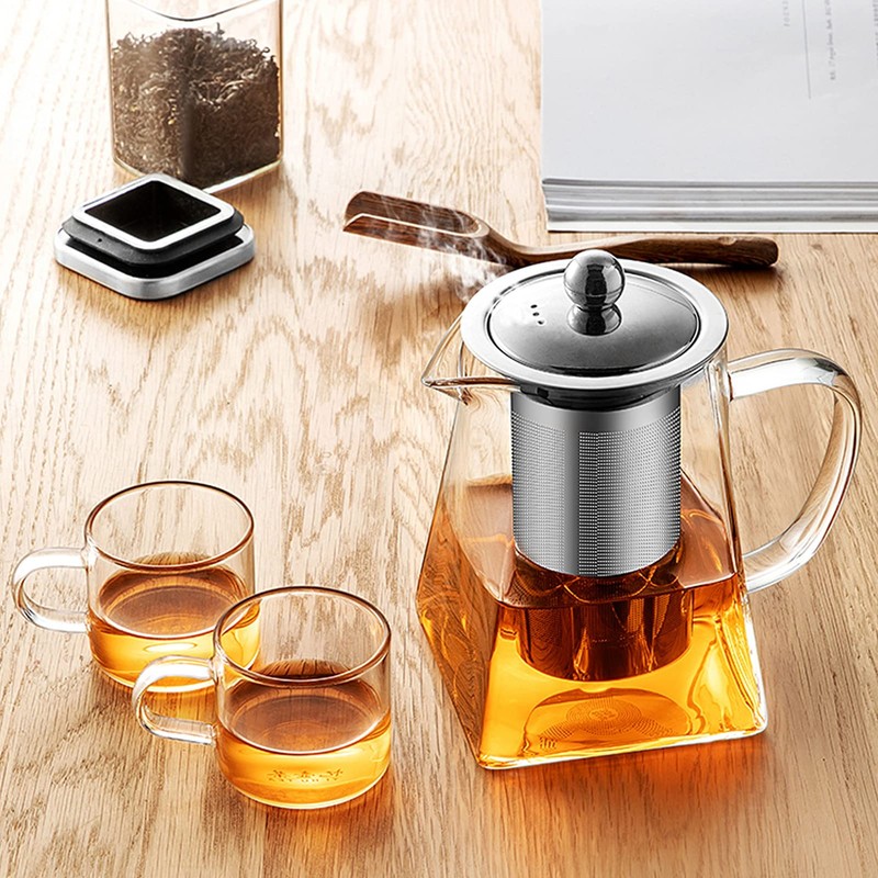 Tomotato Glass Teapot with Removable Stainless Steel Infuser, Heat-Resistant Clear