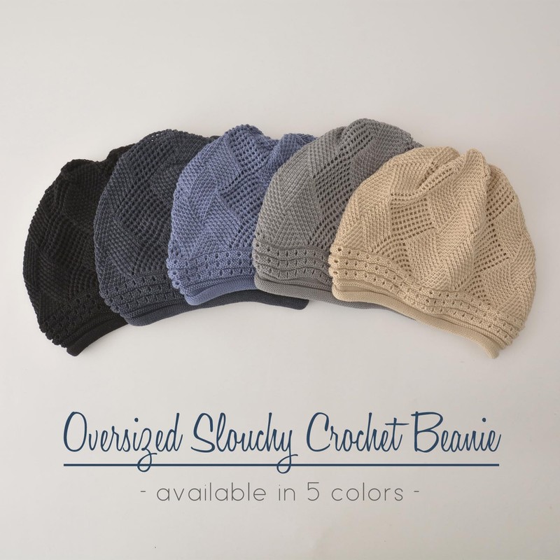 Oversized Slouchy Crochet Beanie for Women, 100% Cotton Rasta Hat