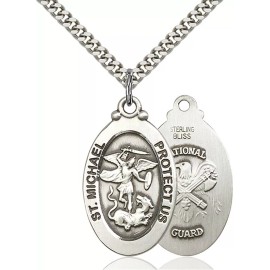 Bliss Sterling Silver Saint Michael National Guard Medal Pendant Necklace 18" Chain