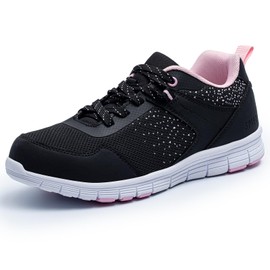 SPIEZ Lightweight Work Shoes Women's Breathable Puncture-proof Safety Shoes for Women, Non-Slip Fashionable Trainers for Work and Everyday Use Size 35-40, Black-pink