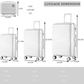 Campfun Luggage 4 Piece Sets, Expandable Carry On Luggage Set Hardshell PP, Suitcase Set with Double Spinner Wheels, Checked Durable Lightweight with TSA Lock, 14in 20in 24in 28in-White(A)