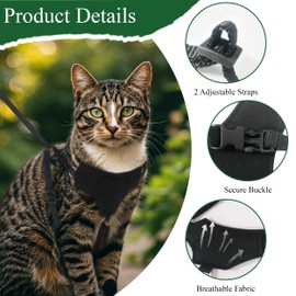A1HC Escape Proof Cat Harness and Leash - Soft Adjustable Vest, Comfortable Mesh and Long Strips with Air Tag Pocket, Easy Control, Safe Walking Harness for Cats & Kittens - Black (Small)