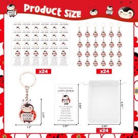 Serencatcher 72pcs Ladybug Inspirational Keychain Party Favors Lady Bug Birthday Party Decorations Ladybug Keychain with Ladybug Good Luck Gifts Cards Organza Bags for Ladybug Lover Guests Students