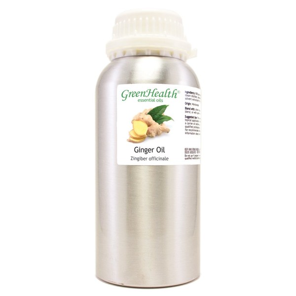 Ginger – 16 fl oz (473 ml) Aluminum Bottle w/Plug Cap – 100% Pure Essential Oil – GreenHealth