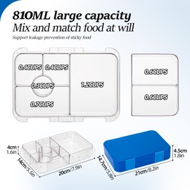 QCQHDU Bento Lunch Box for Kids,Girls Lunch Box with 6 Transparent compartments,Children's Packed for School with Secure lid to Prevent Spills.（Blue）