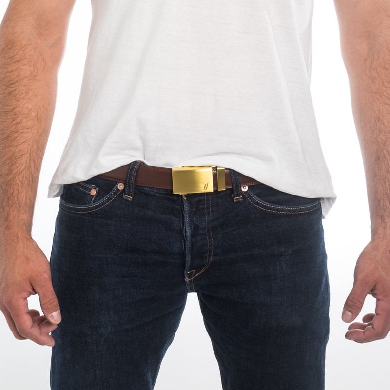 Mission Belt Men's Ratchet Belt - Lux - Gold Buckle/Brown