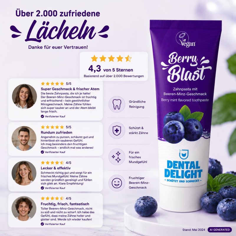 DENTAL DELIGHT Pack of 4 Berry Blaste Toothpaste with Berry