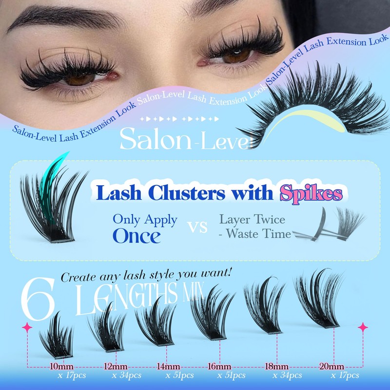 CORUSCATE Spiky Lash Clusters Kit 120D Volume Cluster Eyelash Extensions