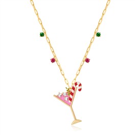 CLASSYZINT Christmas Necklace Wine Necklace Pink Pendant Necklace Merry Christmas Jewelry for Women