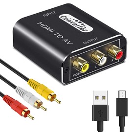HDMI to RCA Converter, HDMI to AV Composite 1080/720P Input, Audio Transfer, PAL/NTSC Switching, 3 Color RCA (Red, White and Yellow), Video Terminal (Cord), AV Cable Included, Gold Plated Port