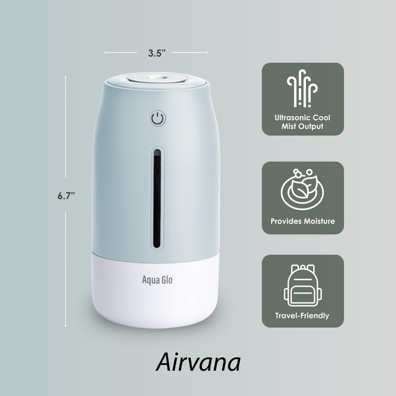 Airvana Aqua Glo Personal Humidifier – Ultrasonic Cool Mist, Rechargeable
