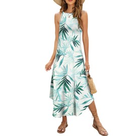 Halife Summer Maxi Dresses for Women Beach Vacation Sleeveless Spaghetti Strap Sundress Flowy Floral Green M