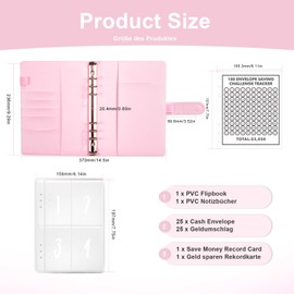 SRJQXH Budget Planner A5, Leather Savings Challenge Budget Planner, Pink Budget Binder, with 25 Sheets Quad Card Film and 100 Days Card Paper, Money Saving Challenge for Home, School