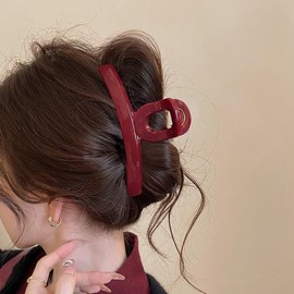 Extra Large Hair Claw Clips For Women, Vintage Cherry Red Hair Clip High Texture Fashion Hair Accessories Non-slip Hair Clips for Thick Thin Hair (Red, 1 PC)