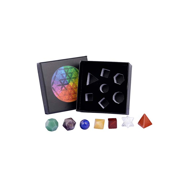 mookaitedecor 7 Chakra Crystal Platonic Solids Sacred Geometry Set, Polished