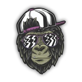 VulgrCo Cool Gorilla Monkey Ape Glasses Hat Funny Sticker Vinyl Waterproof UV Resistant Decal for Phones Laptops Water Bottles Tumblers Boats Cars Trucks Windows Kayak 3" inch Bumper Stickers