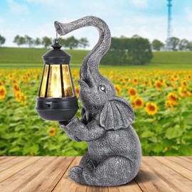 VChymm Elephant Statue for Garden Decor with Solar Outdoor Lights-11.8 Inch Elephant Outdoor Statue Decorations for Yard, Patio, Lawn,Outside Garden Elephant Gifts for Women Men