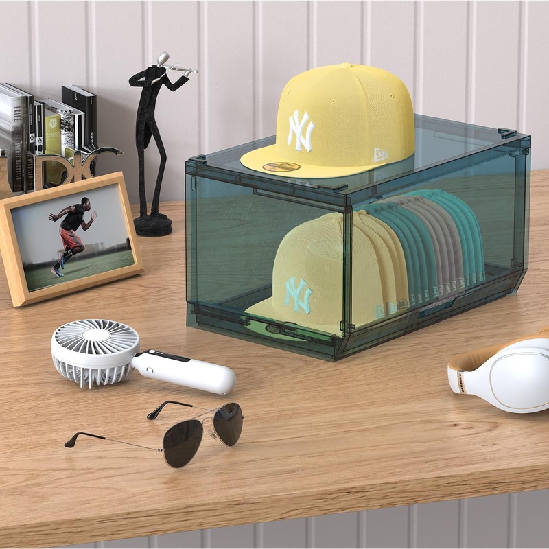 SCAVATA 2 Pack Large Hat Organizer Box, Stackable Clear Baseball