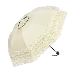 Heart Princess Lace Windproof Folding Sunny and Rainy Umbrella Ultraviolet-Proof Anti Sun UV Protection Parasol Umbrella (Milk White)