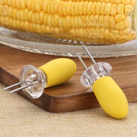 KOMUNJ 12 Pairs Corn Cob Holders, Corn on the Cob Holder, Corn Skewers for BBQ, Stainless Steel Corn Holders, Hand Tools, Kitchen Accessories (Random Colour)