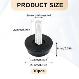 30 Pcs Adjustable Furniture Levellers - M6x23x20 mm Levelling Feet - Foot Floor Protector Screws for Home Desk, Chair, Sofa Leg