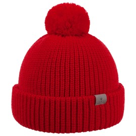 LIERYS Navigat Bobble Hat Women/Men - Knitted Hat Made in Germany - Bobble Hat Made of Virgin Wool - Wool Hat with Envelope - Hat Autumn/Winter - Winter Hat One Size 53-60 cm, red