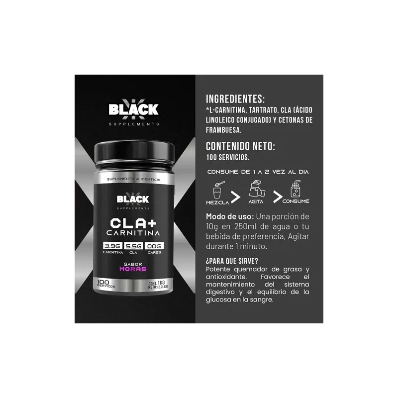 Black Supplements Cla Carnitina 1kg 100servs Moras