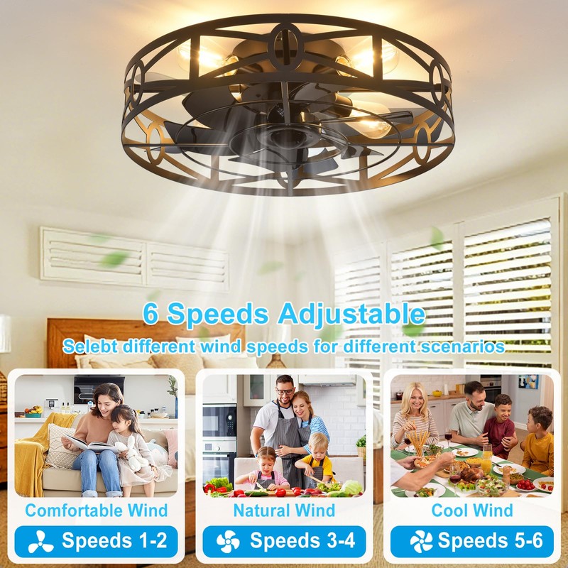 Depuley Flush Mount Ceiling Fan: 20" Caged Ceiling Fans with