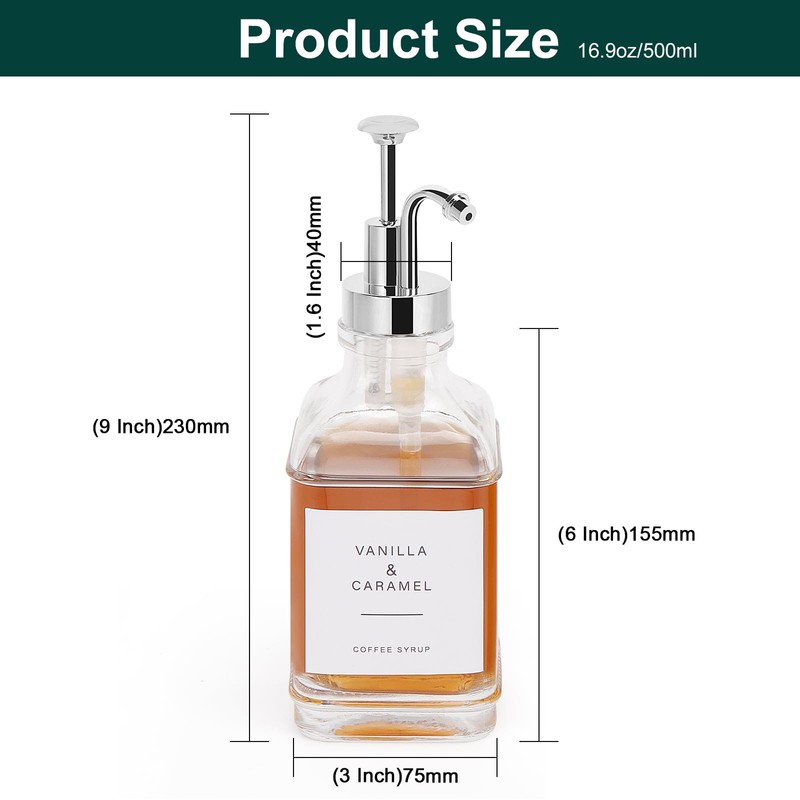 BathAce Coffee Syrup Dispenser for Coffee Bar, Clear Glass Syrup