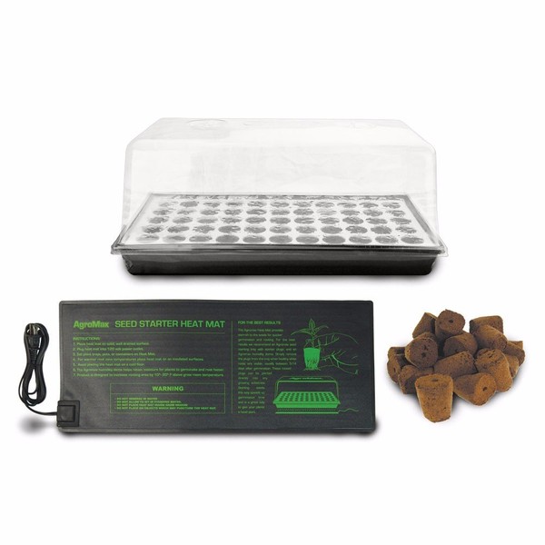 HTGSupply Floating Seed Starter Germination Kit with Tall Humidity Dome, Root Plugs & Heat Mat