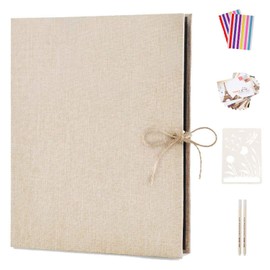 Boic DIY Photo Album, 60 Black Pages, DIY Linen Photo Albums, Scrapbook Album for Gluing, Retro Refillable Photo Book, Birthday Anniversary Gift (White)