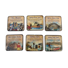 Banksia Glen Sydney Landmarks Vintage Corkwood Coasters 6pk
