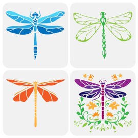 FINGERINSPIRE Set of 4 Dragonfly Stencils for Painting 20 x 20 cm Various Dragonfly Patterns Painting Stencil Wild Insects Stencil Flowers Dragonflies Stencil for Painting on Walls Wood Fabric