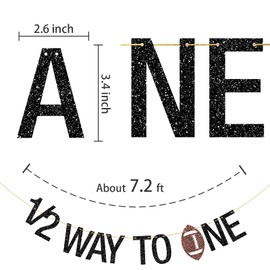 Deloklte Football 1/2 Way to One Banner, Sports Theme 1/2 Birthday/6 Months/Half Birthday Party Decoration Photo Booth Props for Kids Boys, Football Sign 1/2 Birthday Party Bunting Banner