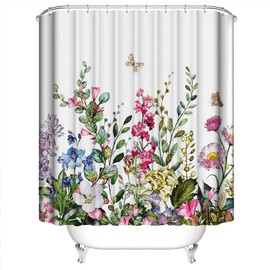 LIVETTY Floral Bathroom Shower Curtains Fabric Shower Curtain Waterproof Curtains for Bathroom Quick-Drying Kitchen Curtains Machine Washable with 12 Hooks-Multi Color 180CM*180CM-Flower style1