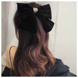 TseenYi Large Hair Bow Velvet Hair Clip Black Satin Bow Hair Barrette Bowknot Velvet Hairclip Headwear Winter Ribbon Bow Headpieces Headwear Hair Accessories for Women and Girls Gifts
