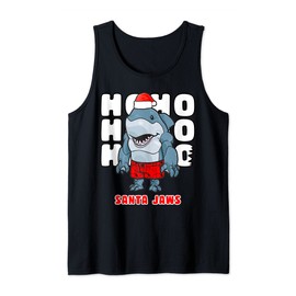 Santa Jaws Shark Funny Christmas Shirts Christmas Hawaiian Tank Top, black