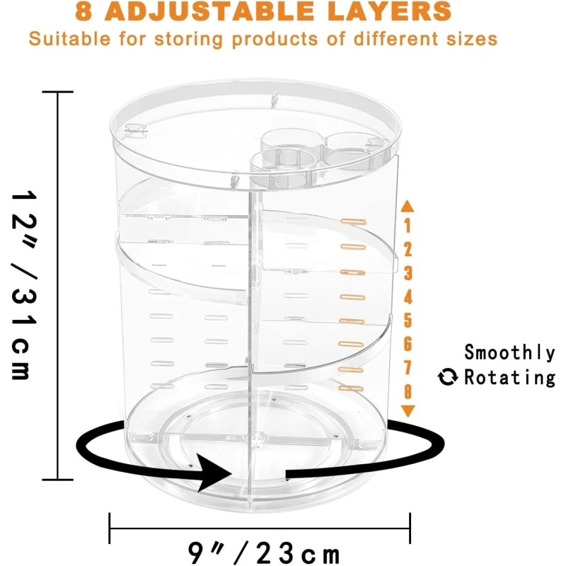 Jiavarry Rotating Makeup Organizer, DIY 8 Adjustable Layers Spinning Skincare