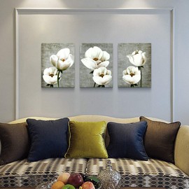 Living Room Wall Decor Canvas Wall Art for Bedroom Bathroom wall painting Artwork gray vintage style White flowers Abstract pictures wall decorations for kitchen 3 Panels Modern office family decor