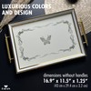 Hakan Rectangular Decorative Serving Tray 19x11.5-inch White-Butterfly with Glass Surface,