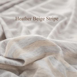 PURE ERA Jersey Knit Duvet Cover Set 100% T-Shirt Heather Cotton Super Soft Comfy Classic Striped Design, with Zipper Closure, Heather Beige Stripe, Full