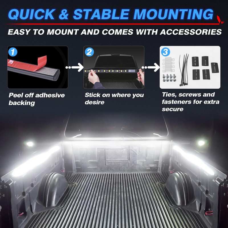 MICTUNING 3Pcs 60 Inch Truck Bed Lights - White Waterproof
