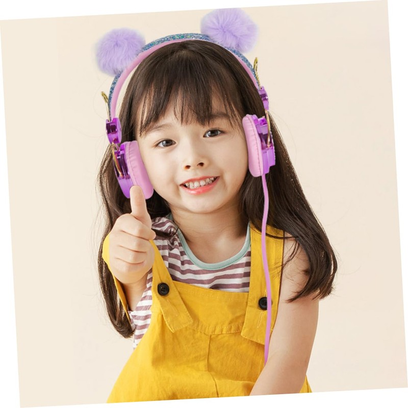 TEHAUX Rhinestone Headphones with Fuzzy Ball Design Over Ear Headset