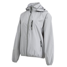 Spmor Women's Lightweight Waterproof Rain Jacket Packable Windbreaker Running Coat Light Grey XXL