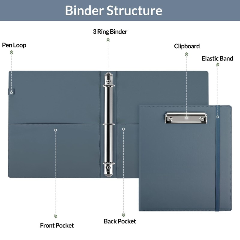SKYDUE 3 Ring Binder with Clipboard 1 Inch, 13.2" ×
