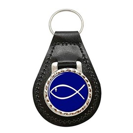 Jesus Fish Ichthys Leather Key Fob